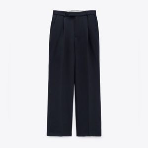 NWT Zara Navy Blue Pleated Straight Leg Pants, Size XS